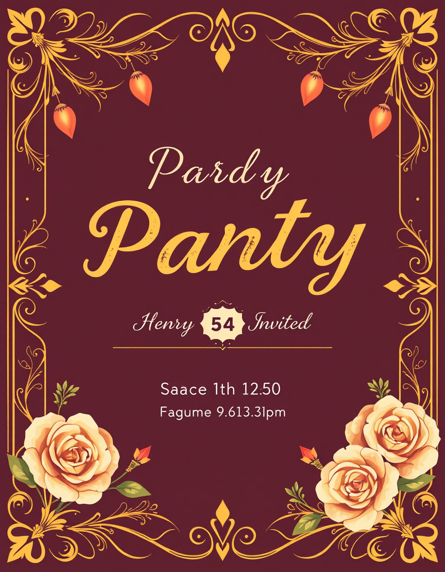 Invitation idea: party invitation design, festive layout, decorative border, space for event details, Wedding , printable invitation