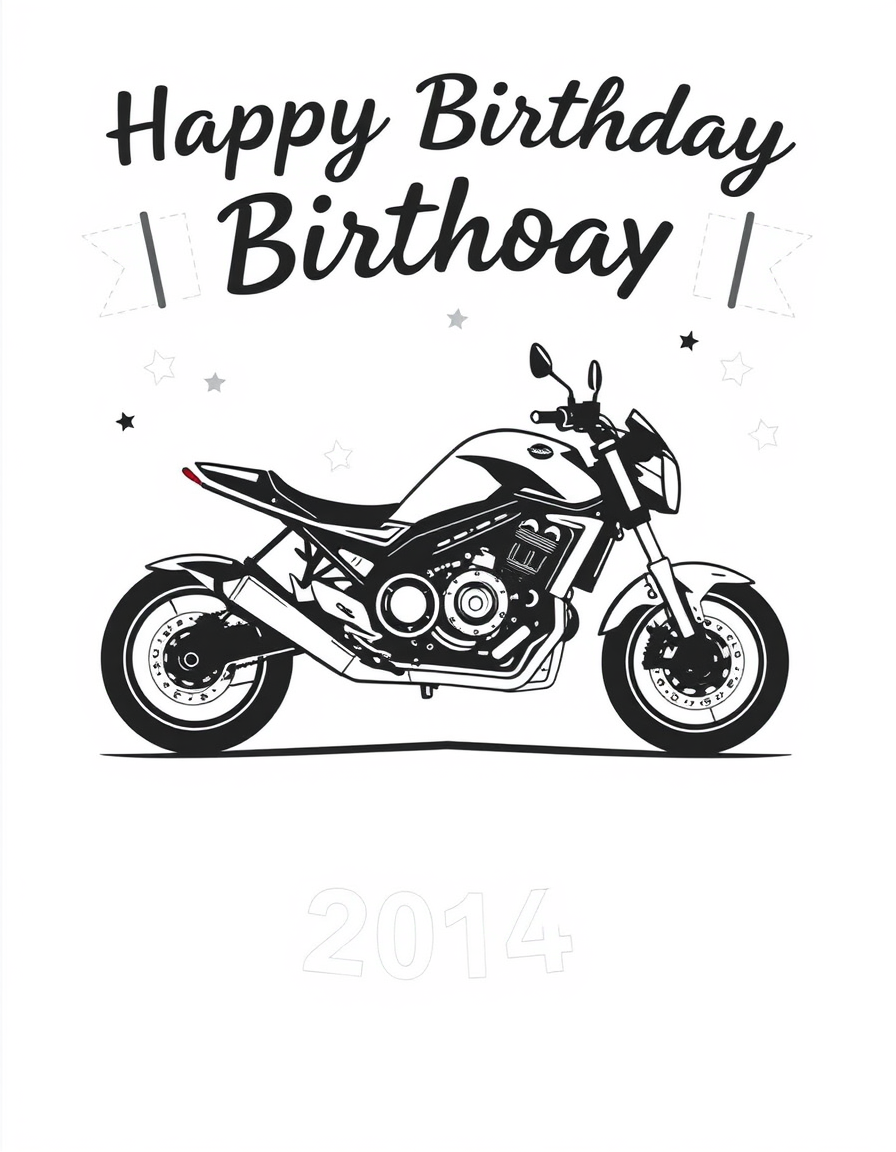 Birthday Cards idea: birthday card design, cheerful festive artwork, space for greeting, Kawasaki Z1000, Baujahr 2014, schwarz weißes grafisches Design, Motorrad schwarz ,