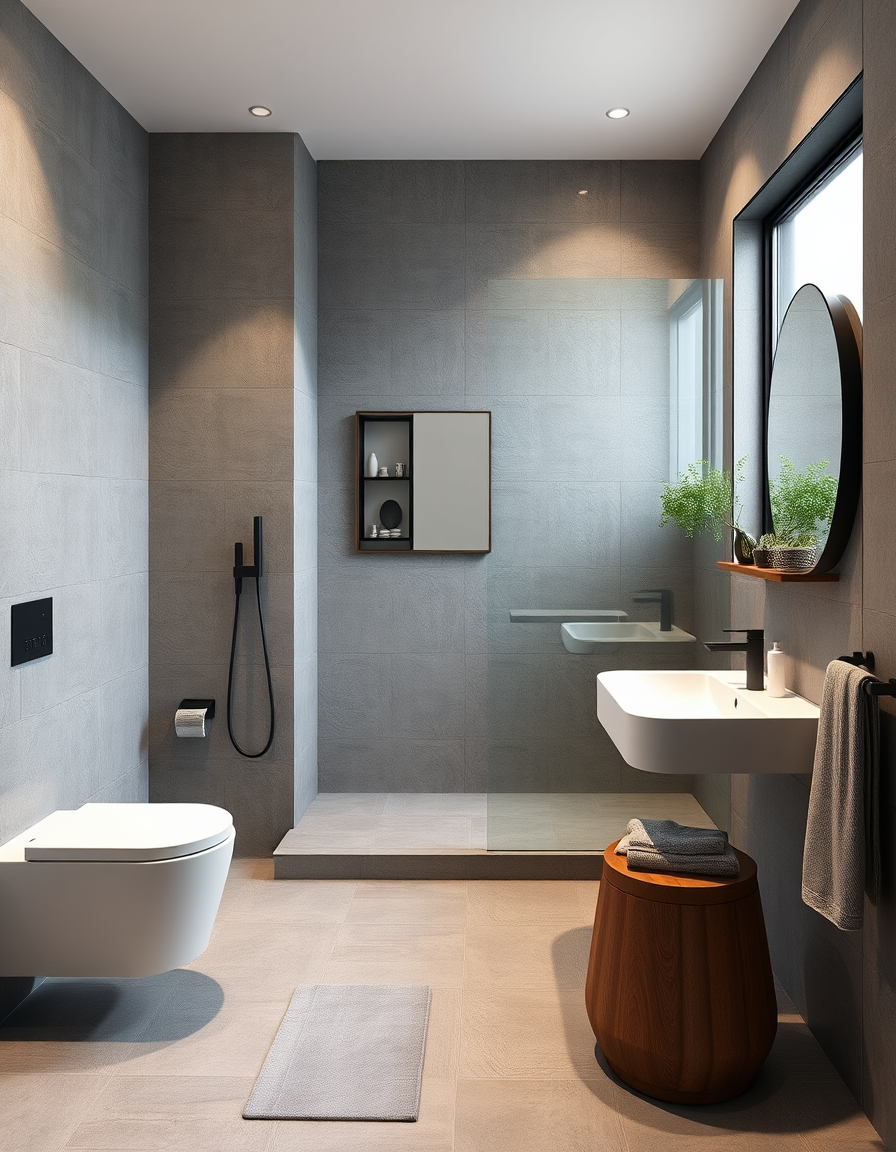 Interior Design idea: AI interior design, cohesive furniture layout decor and lighting, photorealistic interior render, Une douche italienne surface 4 mettre carre carrelag
