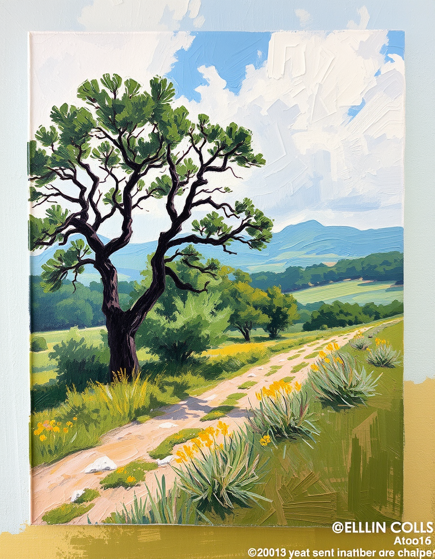 Turn Photo Into Paintings idea: painting from the photo, expressive brushwork, painterly rendering, un paysage photo rendu comme une peinture à l'huile en plein air avec des touches