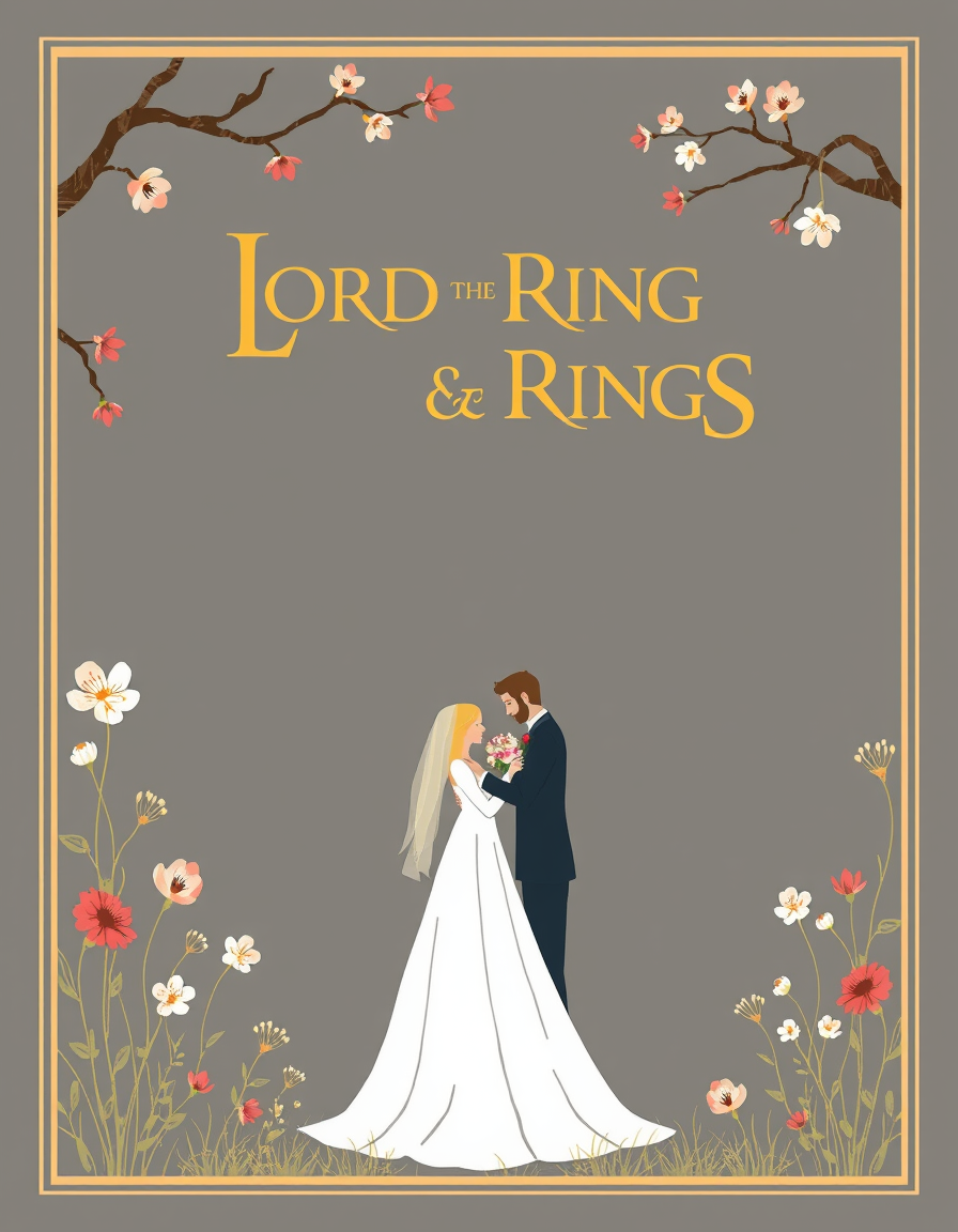 Greeting Cards idea: greeting card design, warm illustration, space for message, i want to create a wedding invitation with the font from lord of the rings, the wedding is
