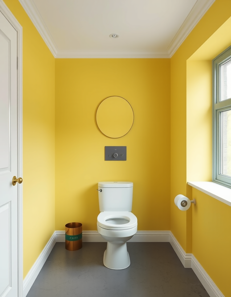 Paint Color idea: room repainted in a new wall color from the photo, accurate paint finish, photorealistic interior render, toilet floor painted with grey and wall with