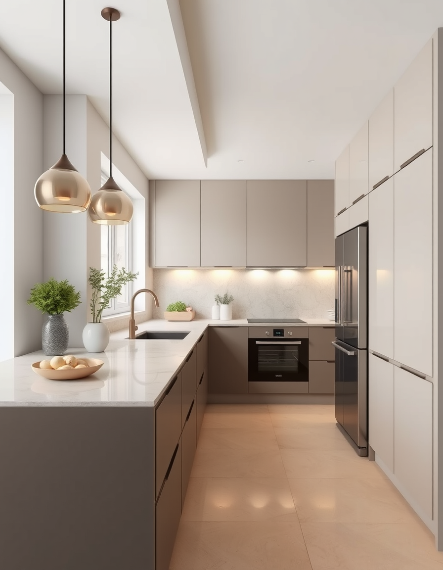 Kitchen Design idea: AI kitchen design, modern cabinetry countertops and lighting, photorealistic interior render, Cucina lineare moderna Binova Bluna, senza isola. Basi t