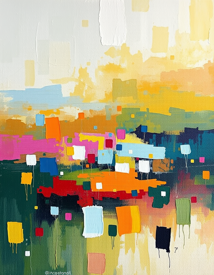 Main painting studio: abstract composition, layered colour fields, palette knife texture