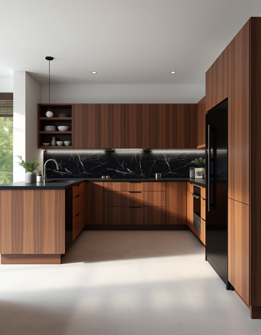Kitchen Design idea: AI kitchen design, modern cabinetry countertops and lighting, photorealistic interior render, Design a sleek kitchen on one wall only 5m long (no retu