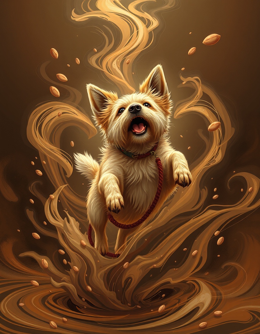Main painting studio: Kaoru Yamada style, flying dog in the swirling coffee delight