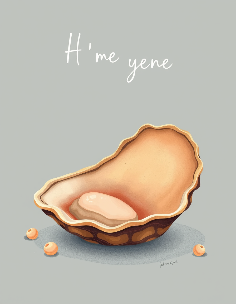 Greeting Cards idea: greeting card design, warm illustration, space for message, oyster shell , printable greeting card