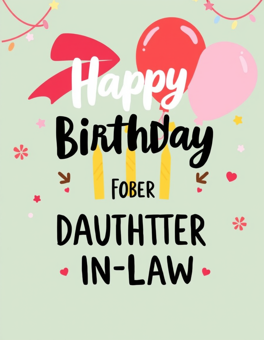 Birthday Cards idea: birthday card design, cheerful festive artwork, space for greeting, BIRTHDAY CARD FOR DAUGHTER-IN-LAW , printable birthday card