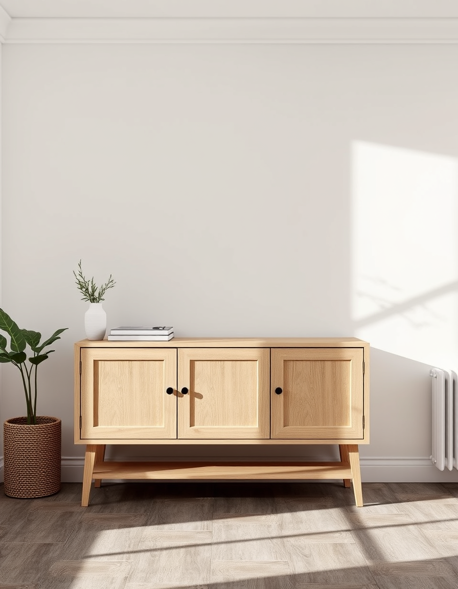 Room Paint idea: room paint visualization, preserve furniture layout and lighting, change wall color only, Eine Wand wo ein Jysk Sandy Sideboard mit 3 türen vorsteht, 