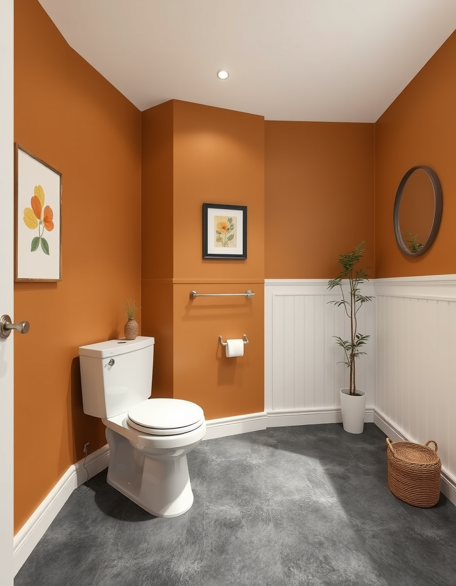 Paint Color idea: room repainted in a new wall color from the photo, accurate paint finish, photorealistic interior render, toilet painted with charcoal grey flooring,