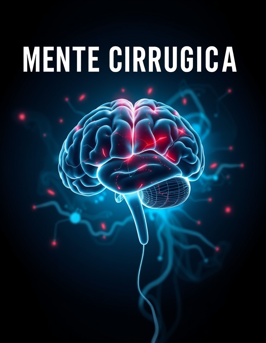 Book Covers idea: book cover composition, vertical 2:3 format, title-ready negative space at top, evocative subject, crie uma capa para livro com o tema "Mente Cirurgic