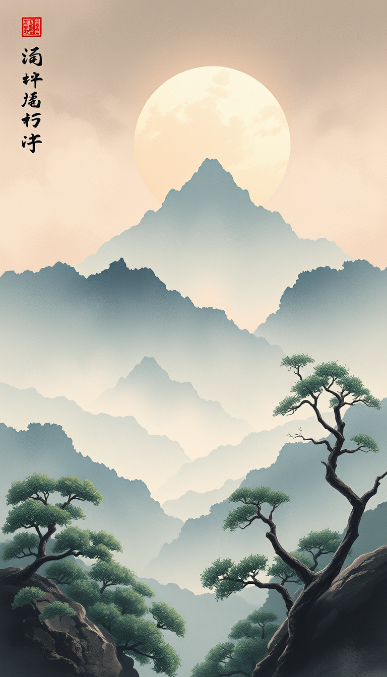Landscape idea: painted landscape, atmospheric perspective, hand-brushed sky and foliage, gallery composition, 一幅宏大的中国传统水墨工笔长卷画，完全模仿北宋张择端《清明上河图》的绘画风格、散点透视构图和古朴泛黄的绢本设色