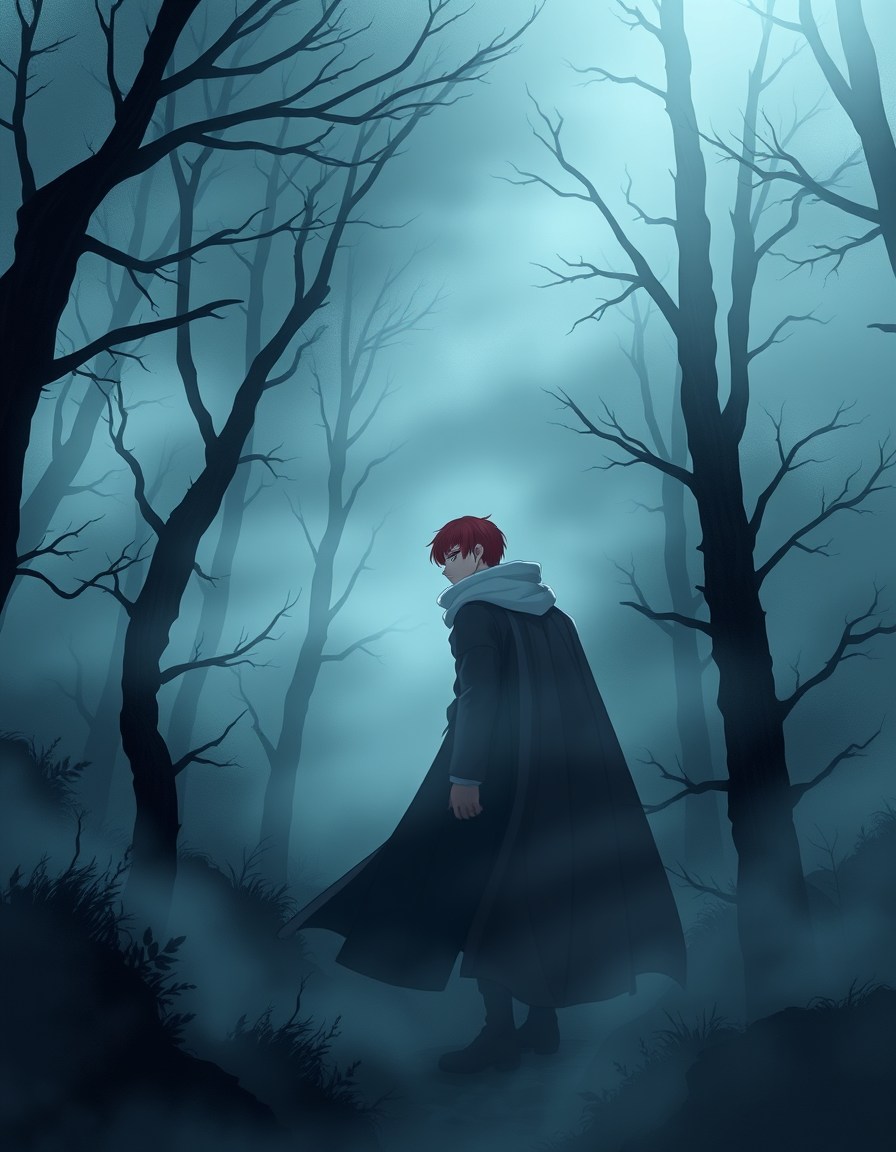 Book Covers idea: book cover composition, vertical 2:3 format, title-ready negative space at top, evocative subject, A fantasy cover with a redhead prince covered in fo