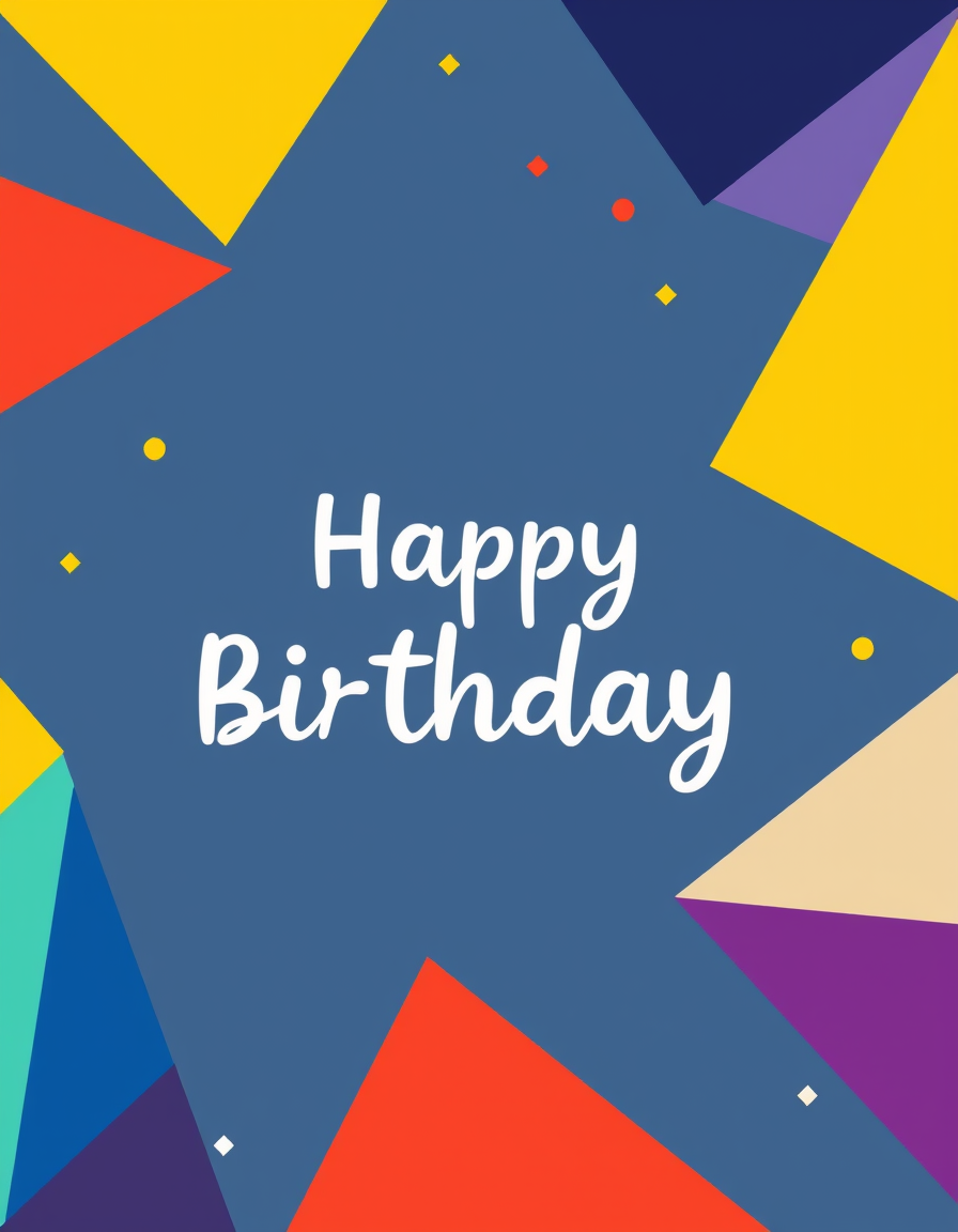 Birthday Cards idea: birthday card design, cheerful festive artwork, space for greeting, bold geometric shapes in rainbow colors, modern minimalist , printable birthday ca
