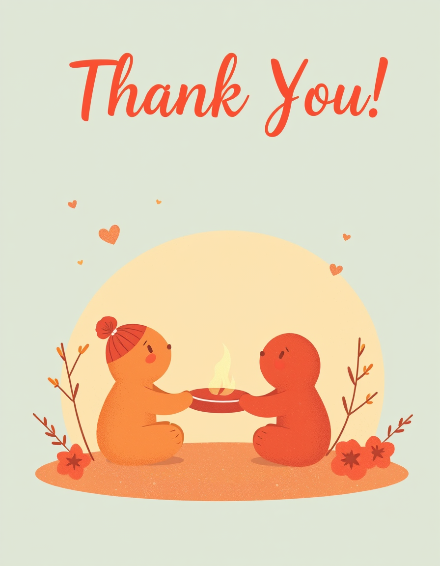 Greeting Card idea created from the prompt: greeting card design, warm illustration, space for message, Thank You! , printable greeting card