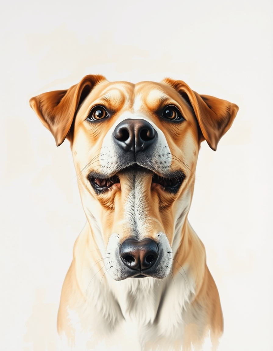 Photo To Watercolor idea created from the prompt: a photo interpreted with transparent pigment, paper grain, and controlled soft edges, deliberate composition, a dog portrait with a sharp fa