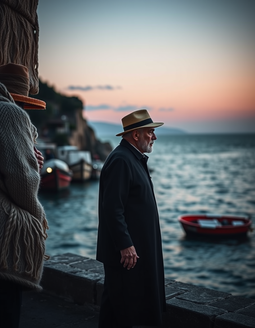 Book Covers idea: book cover composition, vertical 2:3 format, title-ready negative space at top, evocative subject, gente di Liguria con foto 5 terre un uomo e una don