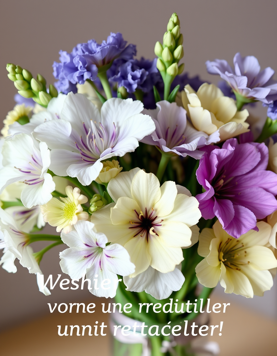 Main painting studio: bouquet de fleurs avec hortensias sans texte pour souhaiter un prompt rétablissement