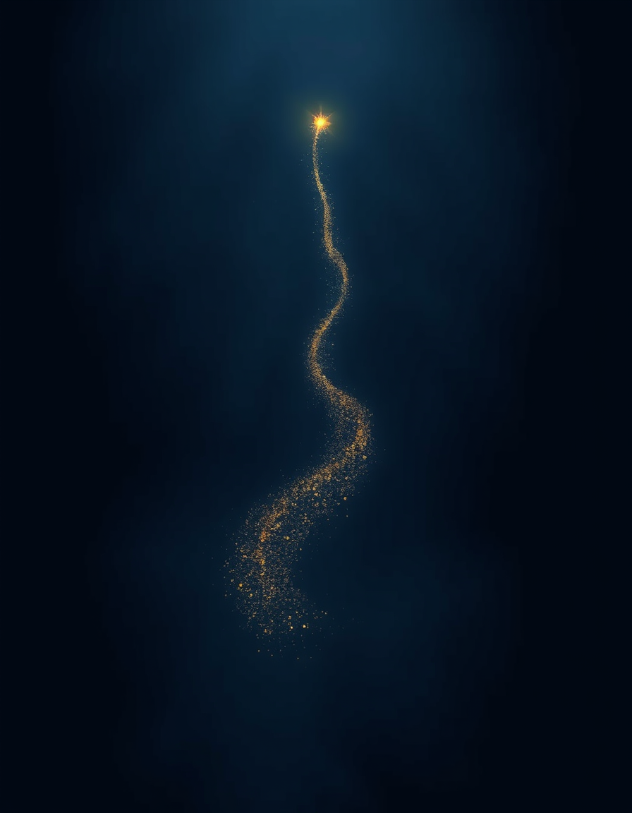 Book Covers idea: cover-ready concept art organized around genre, focal point, and title-safe space, deliberate composition, A single, tiny trail of shimmering gold pix