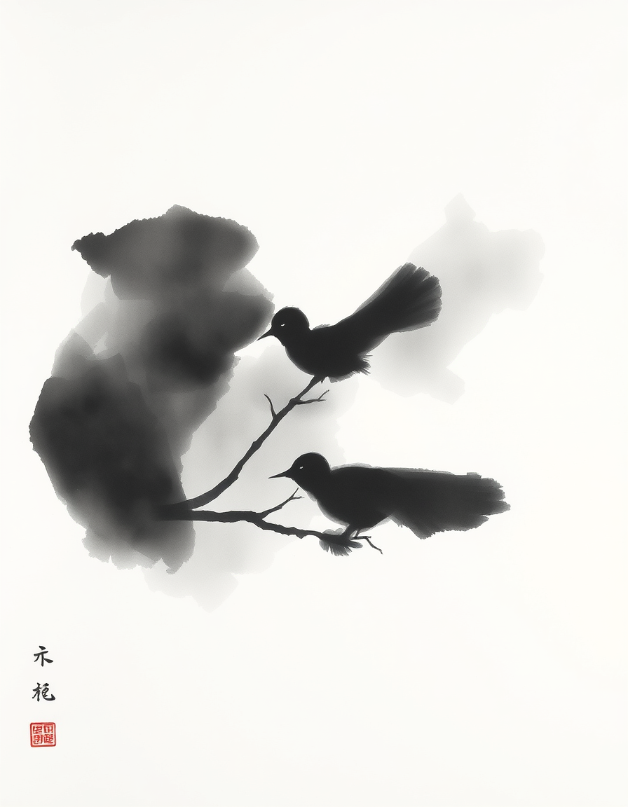 Ink Paintings idea: ink painting, sumi-e, Chinese brush painting, minimalist brushwork, 黑貓在窗台上，窗外滿月 , traditional East Asian ink wash painting