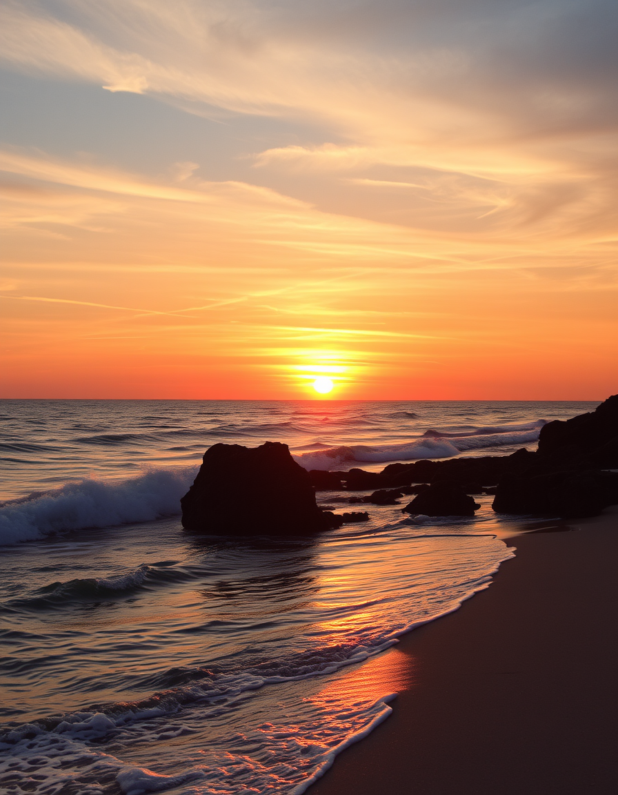 Main painting studio: seaside sunrise on water color