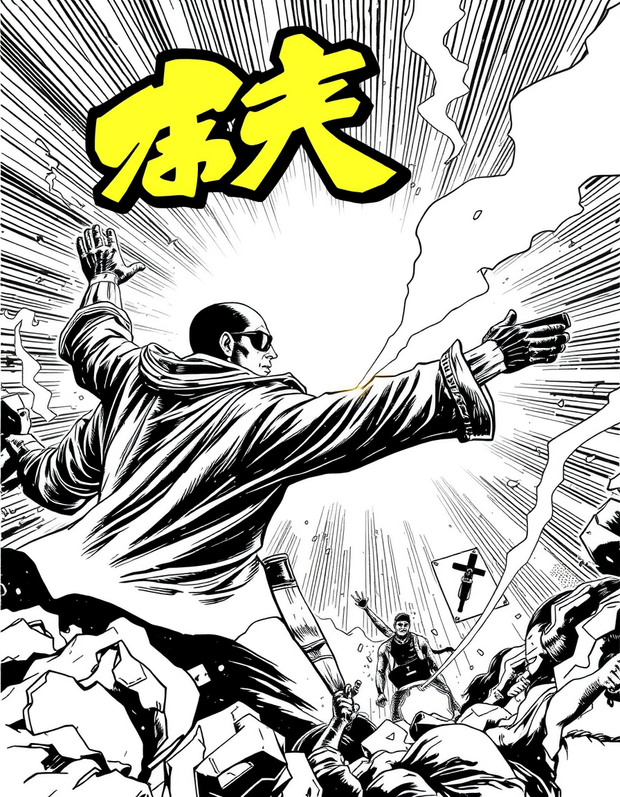 Comic Art idea: comic art, bold ink lines, halftone shading, dynamic composition, 한국인 , graphic novel illustration, comic panel ready