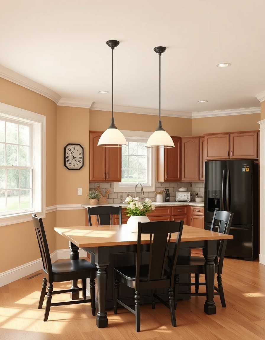 Paint Color idea created from the prompt: room repainted in a new wall color from the photo, accurate paint finish, photorealistic interior render, kitchen with warm beige walls and