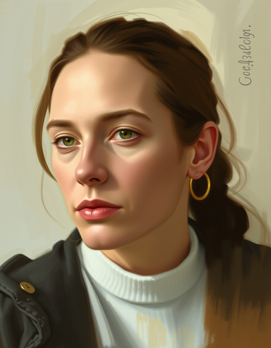 Main painting studio: painted portrait from a photo, soft brushwork, warm light