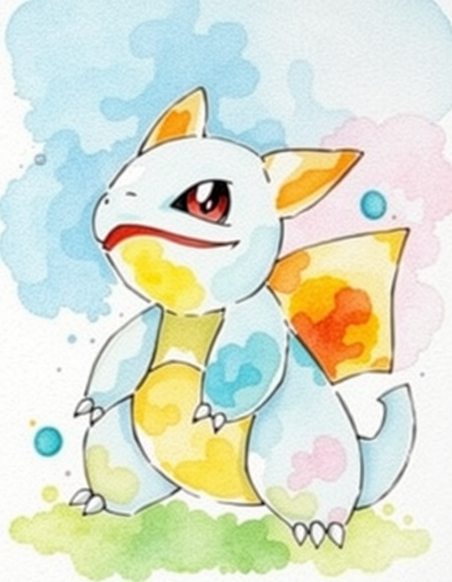 Picture Into Watercolor idea: turn picture into watercolor, transparent washes, paper texture, soft pigment edges, blastoise the pokemon , delicate watercolor painting, luminous co