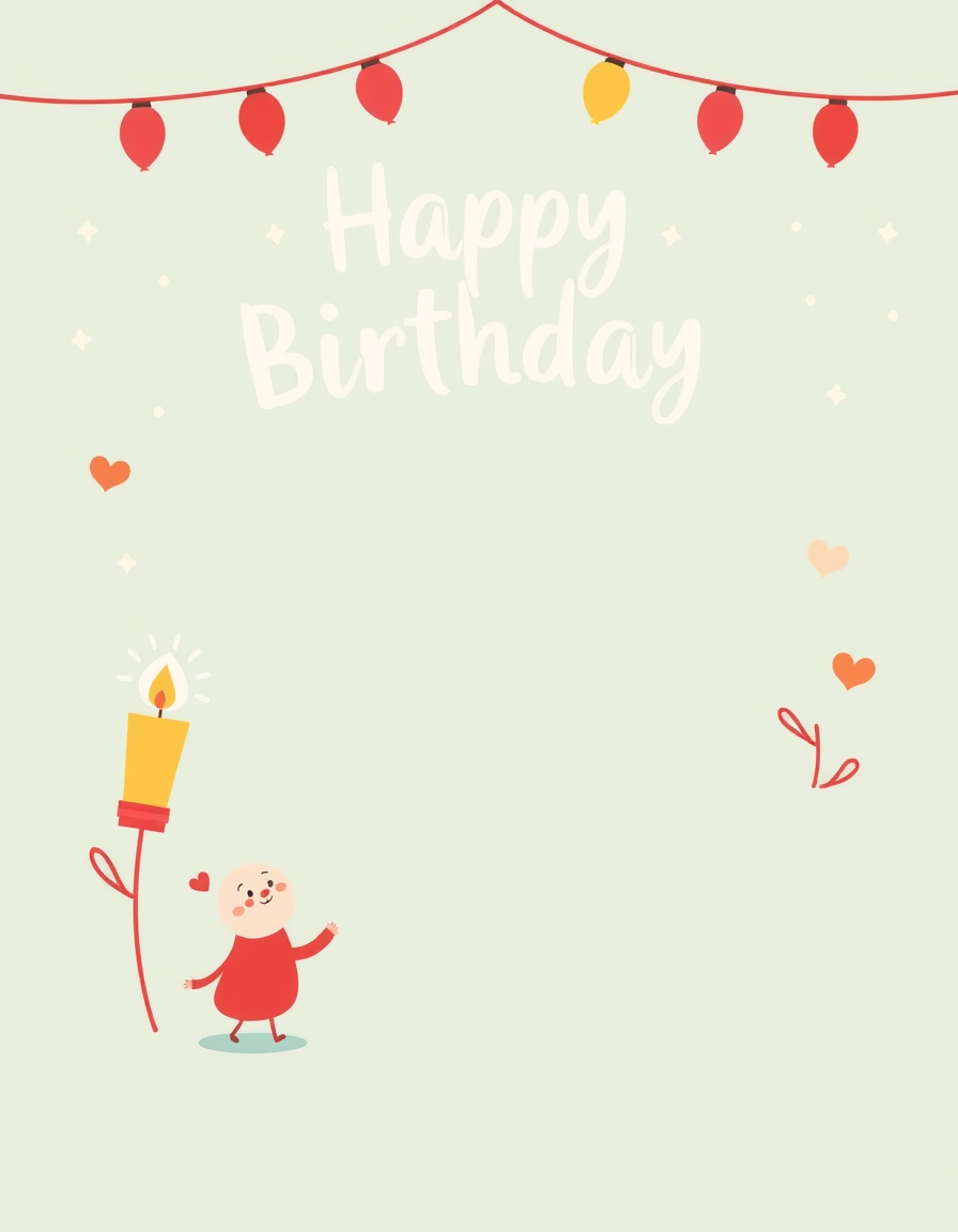 Greeting Cards idea: greeting card design, warm illustration, space for message, a birthday greeting card, cartoon style. The inner page of the card has a large blank spac