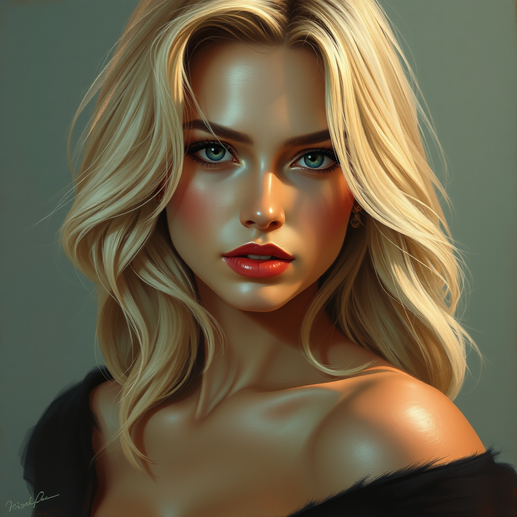 Book Covers idea: cover-ready concept art organized around genre, focal point, and title-safe space, deliberate composition, give me a hot blonde woman , polished paint