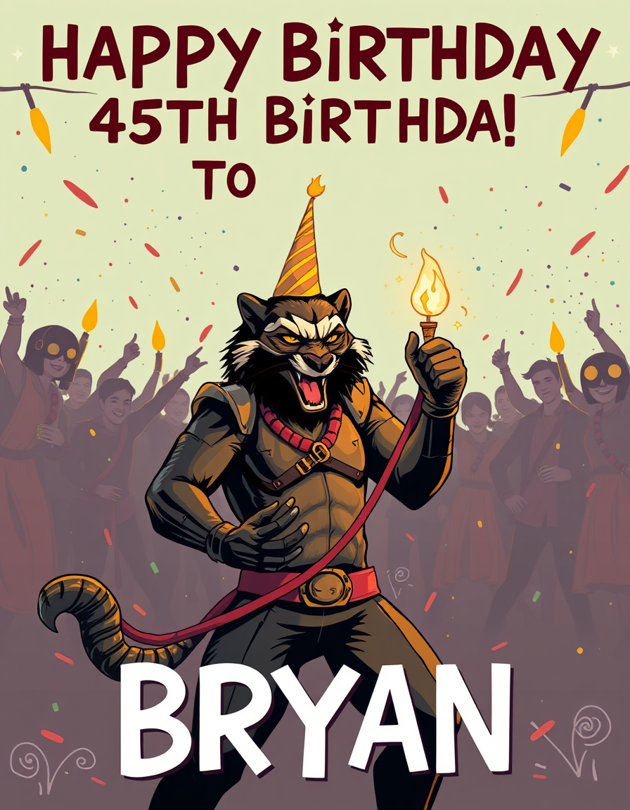 Birthday Cards idea: birthday card design, cheerful festive artwork, space for greeting, MORTAL KOMBAT HAPPY 45TH BIRTHDAY TO BRYAN WITH KORN FREAK ON A LEASH PLAYING IN T