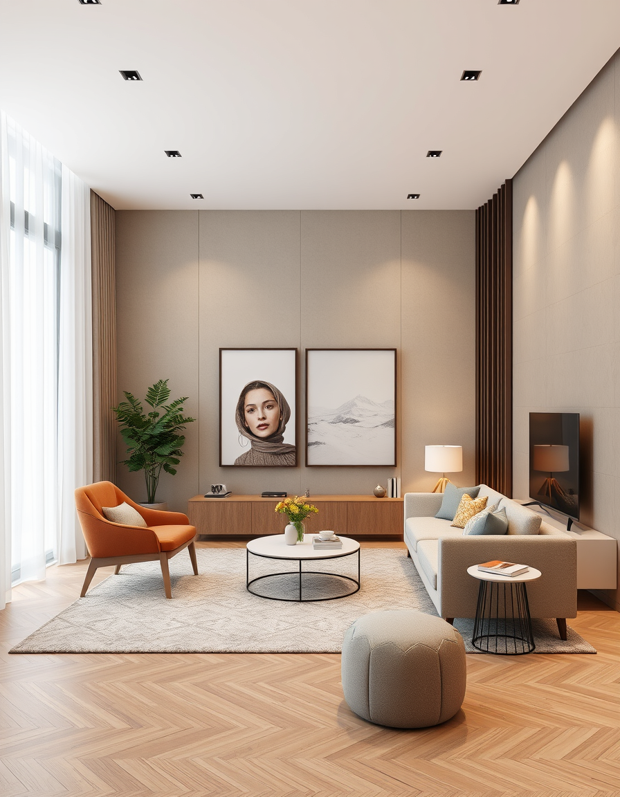 AI Interior Design idea created from the prompt: AI interior design, cohesive furniture layout decor and lighting, photorealistic interior render, سلام , interior design visualization