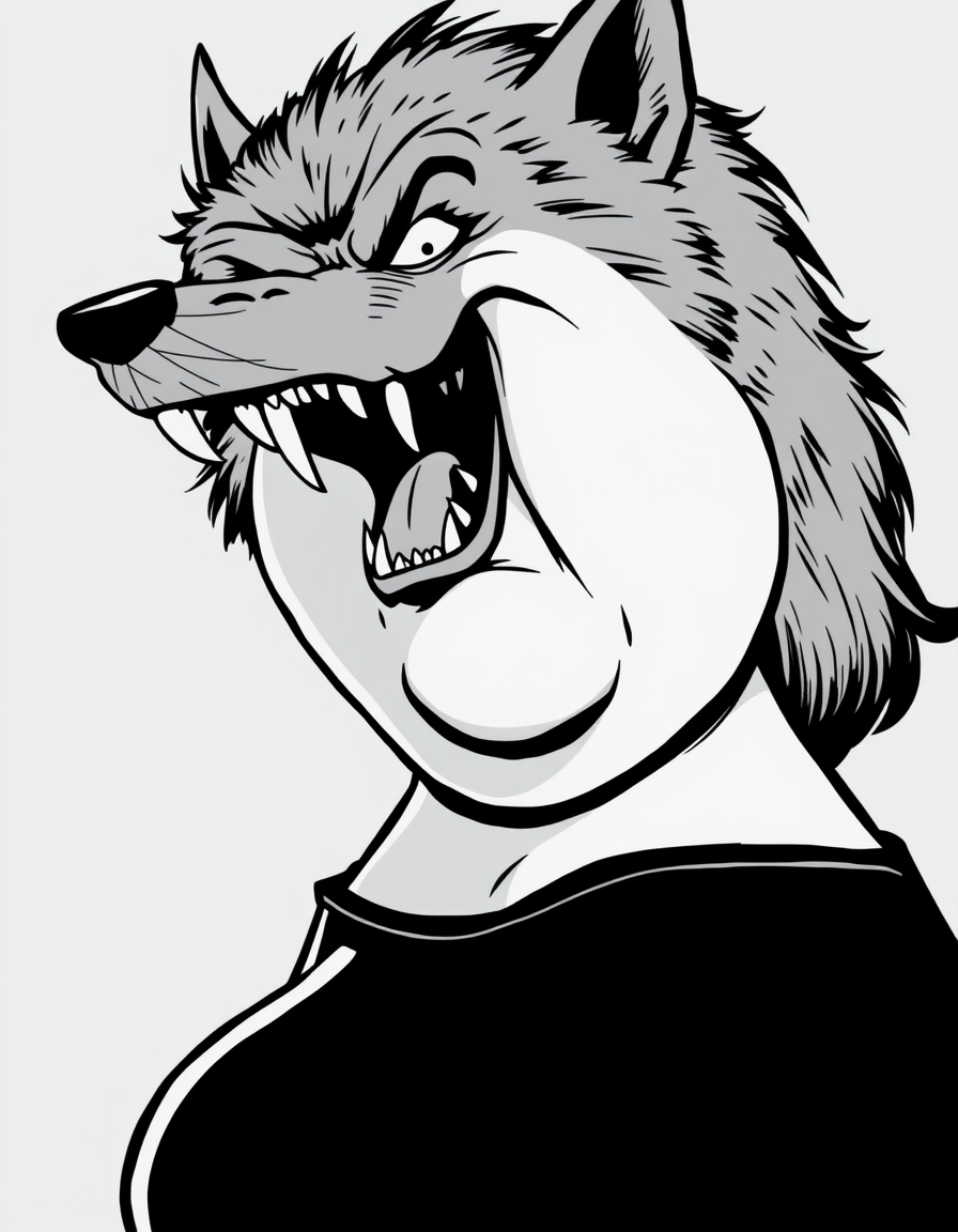 Comic Art idea: comic art, bold ink lines, halftone shading, dynamic composition, Make an image of Lois Griffin from family guy as a fat werewolf. , graphic novel ill