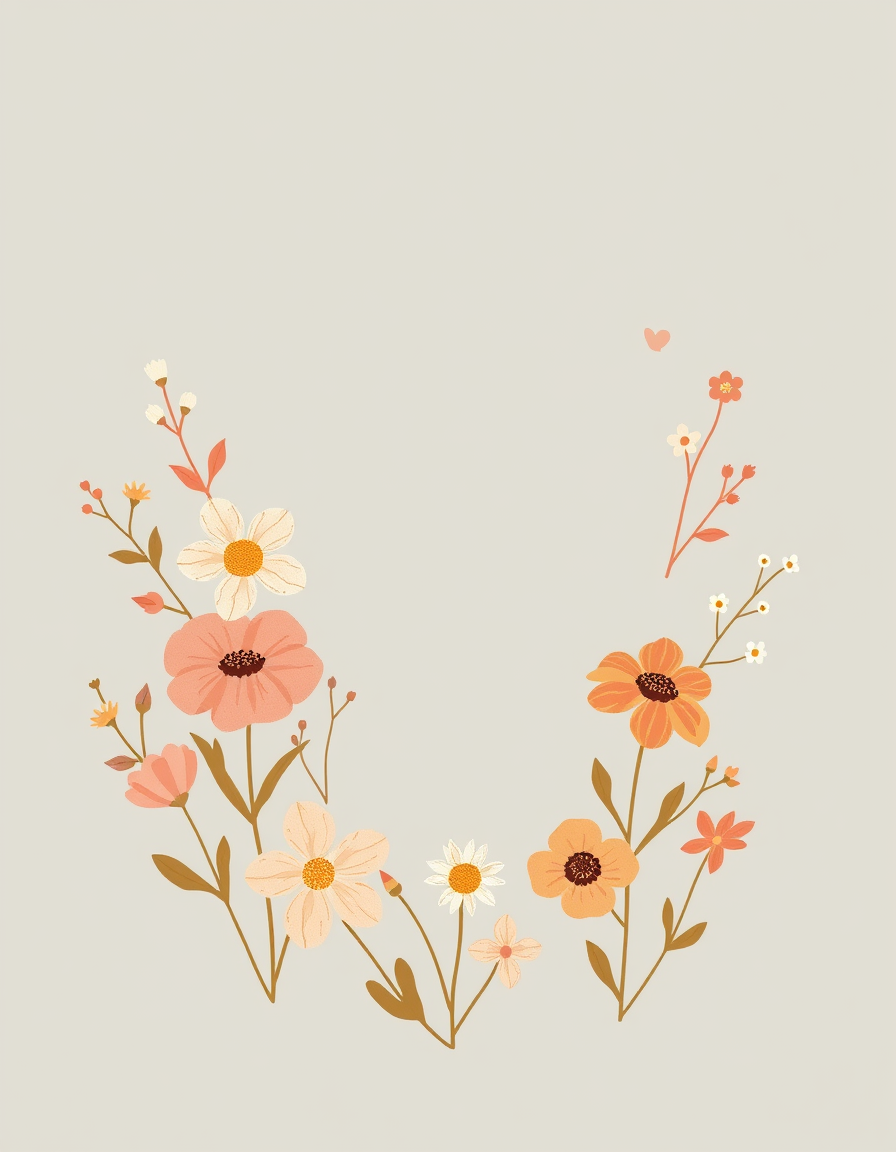 Greeting Cards idea: greeting card design, warm illustration, space for message, bouquet de fleurs de saison , printable greeting card