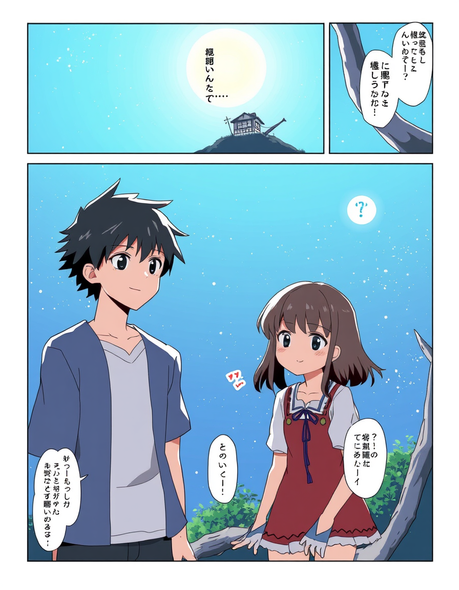 AI Painting prompt example created from the prompt: Eine Mangaseite mit fünf Panels im Art Style von Gege Akutami ein Junge namens Yūto zu sehen ist, der ein wenig wie Gojo aussieht und seine