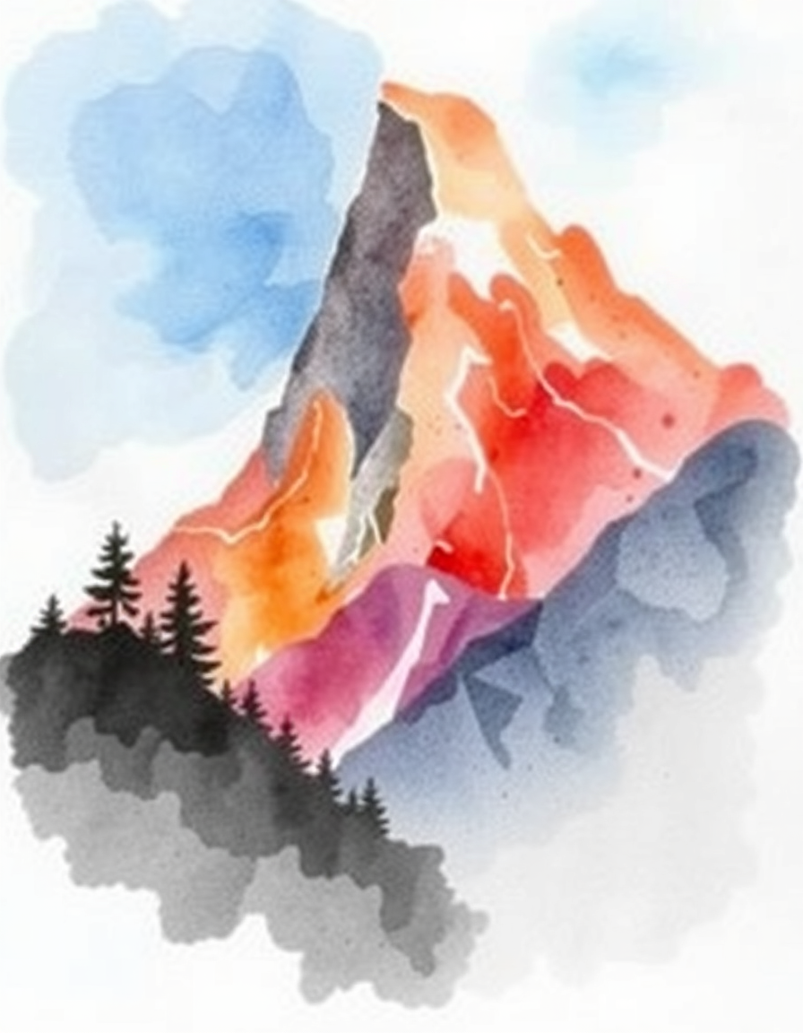 Main painting studio: Watercolor painting of a mountain