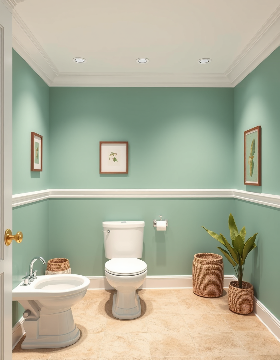Paint Color idea: room repainted in a new wall color from the photo, accurate paint finish, photorealistic interior render, toilet , paint color visualization