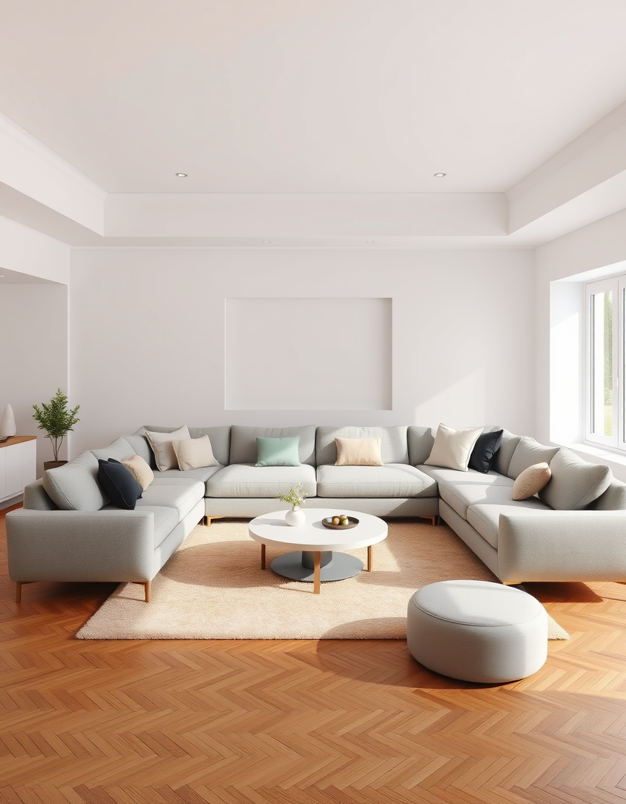 Interior Design idea: AI interior design, cohesive furniture layout decor and lighting, photorealistic interior render, Photorealistic modern living room, white walls, warm
