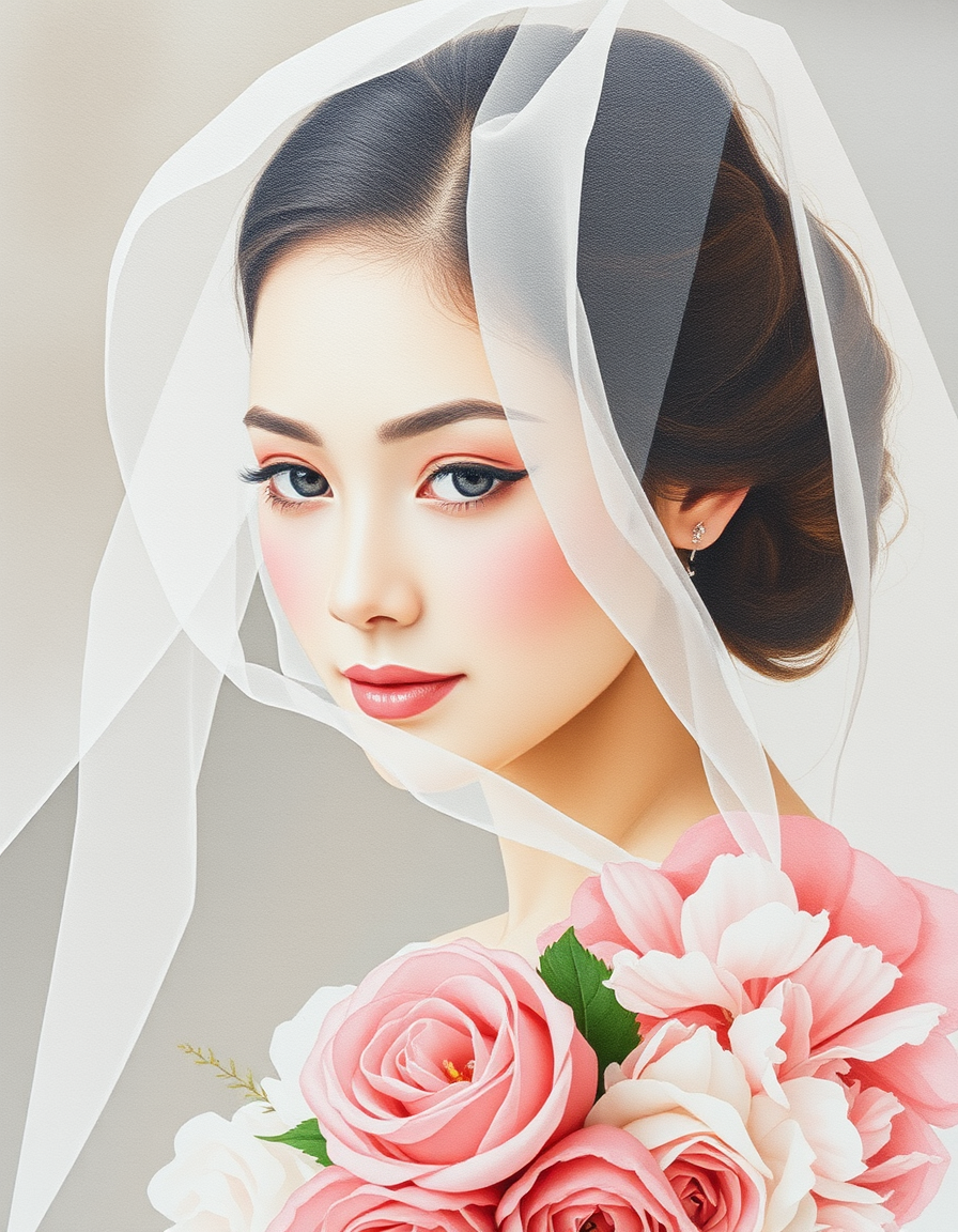 Photo To Watercolor idea created from the prompt: a photo interpreted with transparent pigment, paper grain, and controlled soft edges, deliberate composition, a wedding portrait with transp