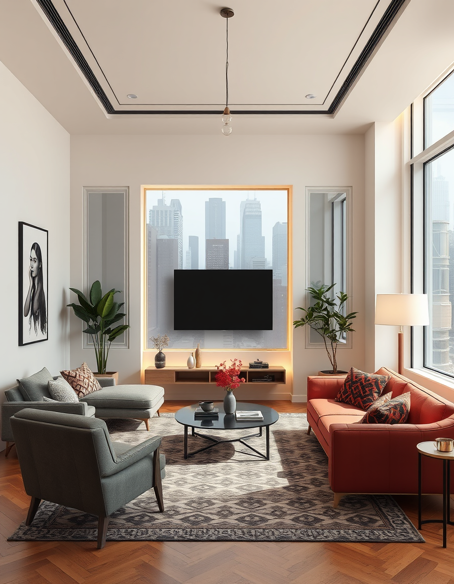 Virtual Staging idea created from the prompt: virtually staged empty room from the photo, tasteful furniture and decor added, photorealistic interior render, A hyper futuristic mega cybe