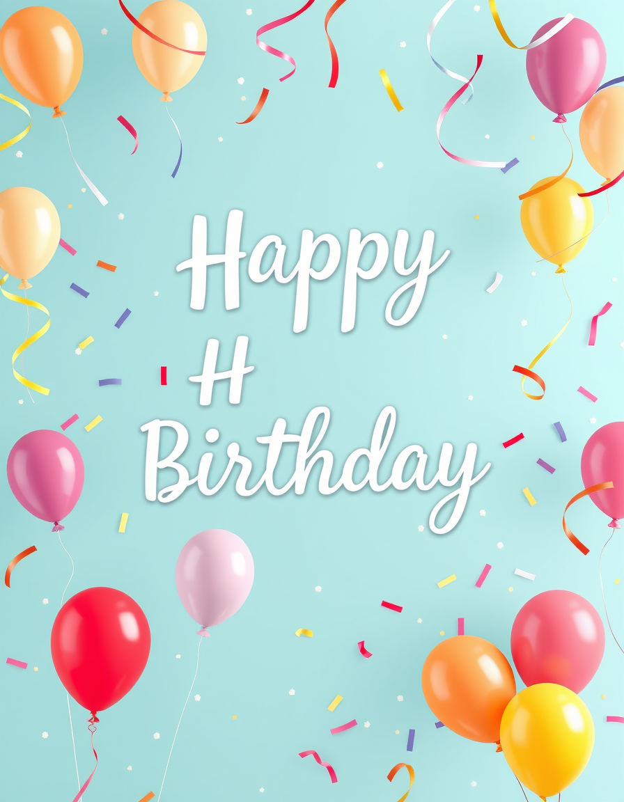 Birthday Cards idea: birthday card design, cheerful festive artwork, space for greeting, bunte Luftballons und Konfetti, Aquarell-Stil, fröhlich und festlich , printable b