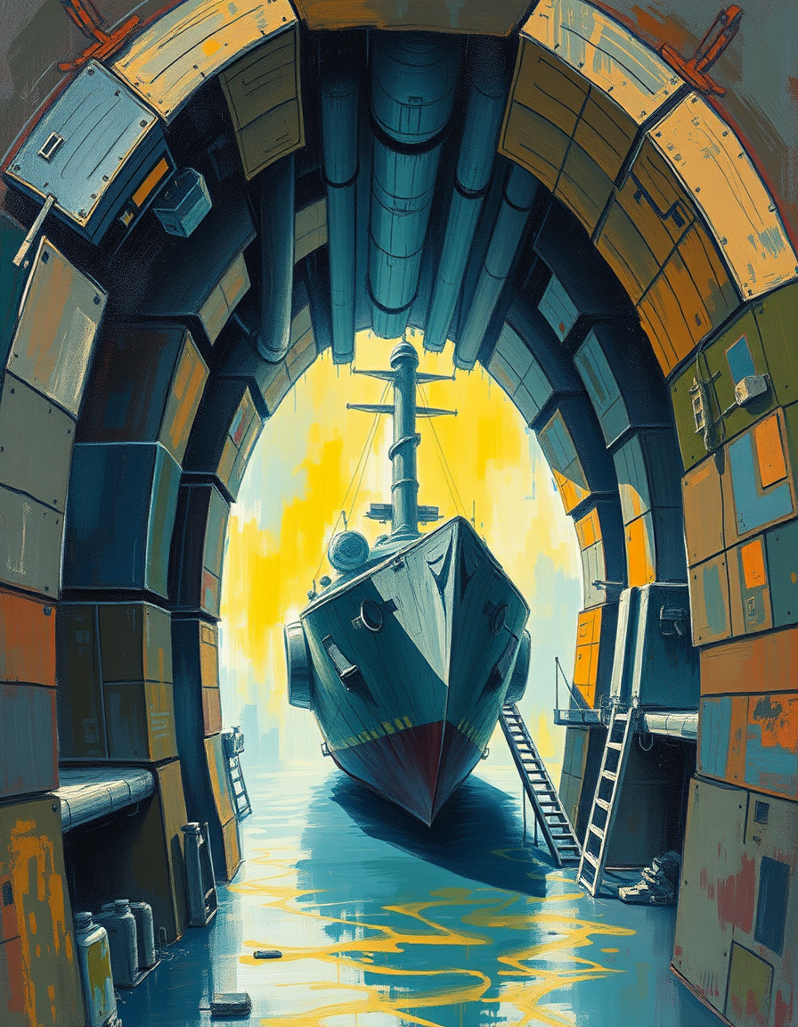 Oil Paintings idea: oil painting style, rich textures, brushstrokes, impasto technique, Sketch draw inside a anime futurizm mega structure ship inside walk way pipes mega