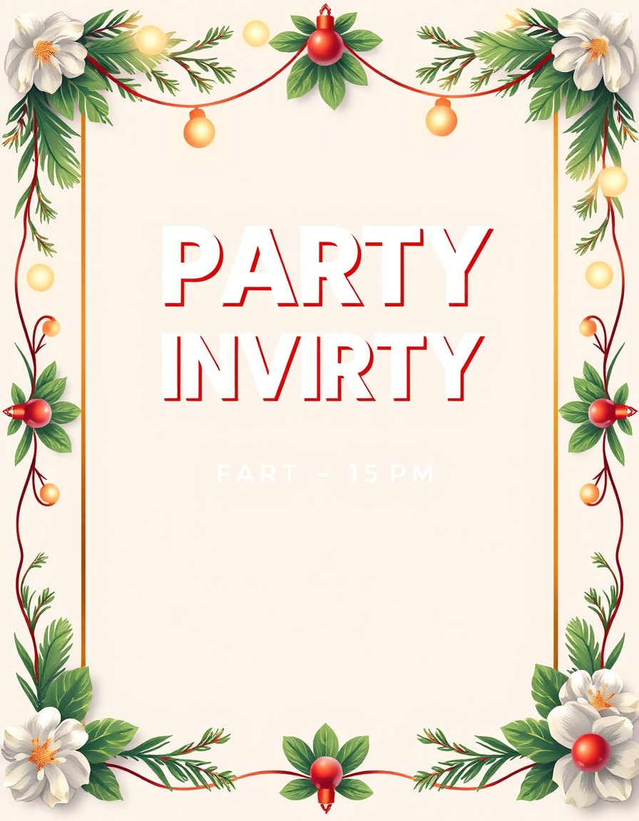 Invitation idea: party invitation design, festive layout, decorative border, space for event details, spokojna scenieria, stonowany obraz , printable invitation