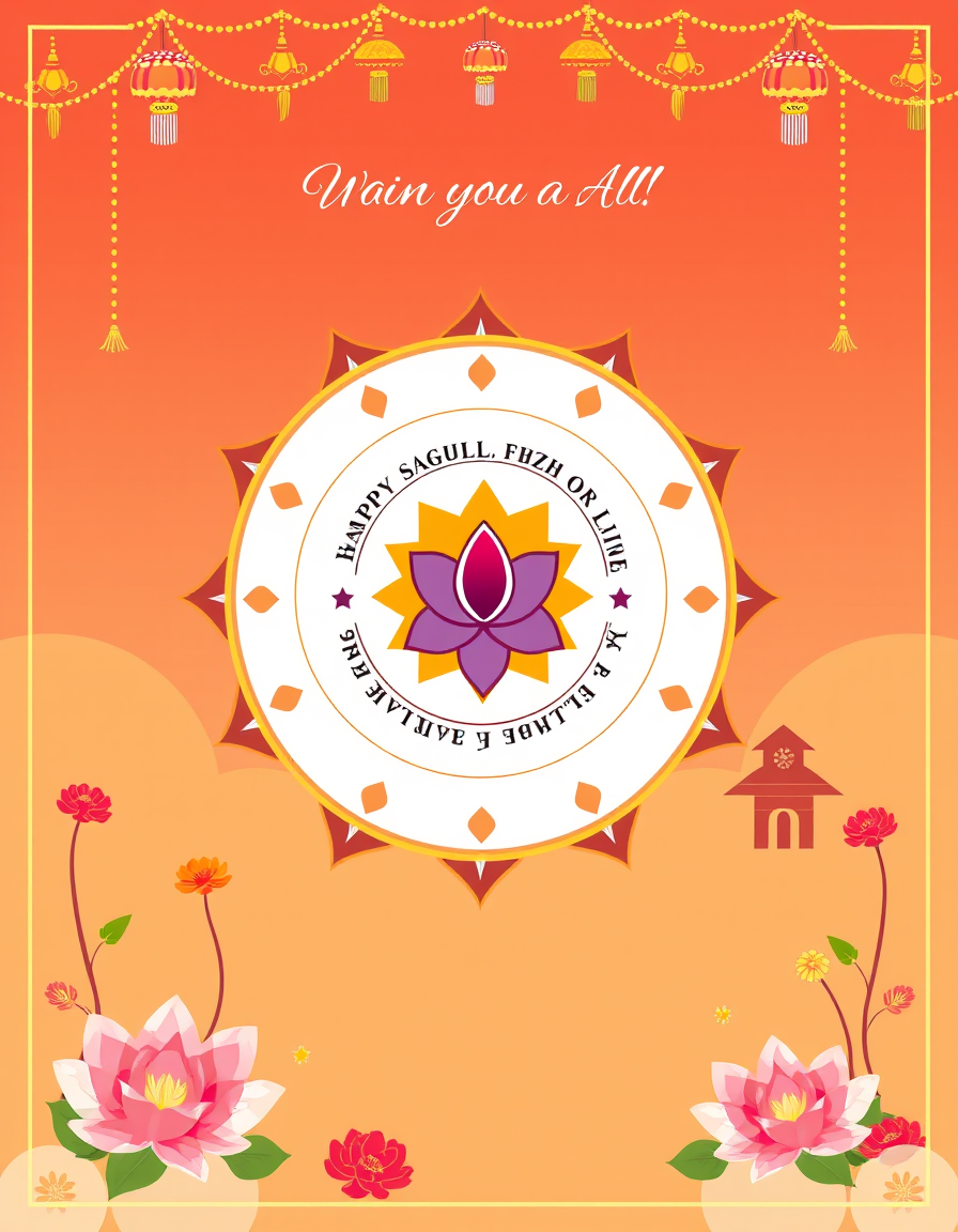 Greeting Cards idea: greeting card design, warm illustration, space for message, Wishing you all a peace, progress and prosperity on the occasion of Dashain, Tihar, Nepal