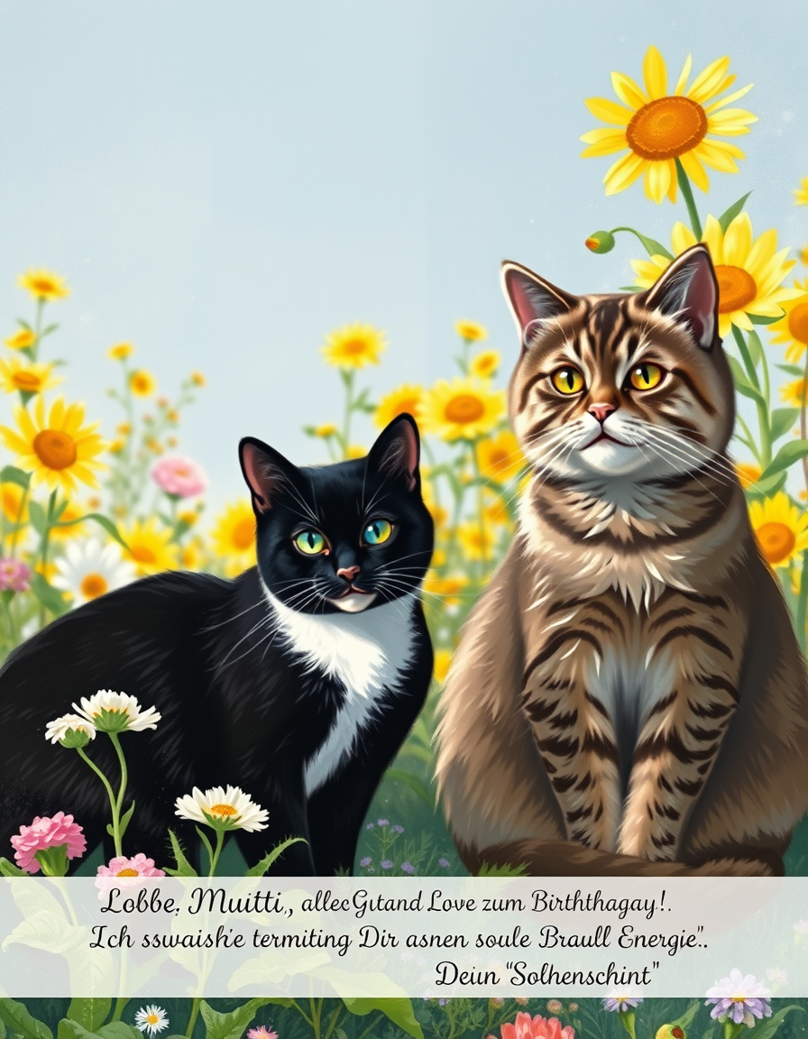 Birthday Cards idea: birthday card design, cheerful festive artwork, space for greeting, Anlass Geburtstag Stil = Claude Monet Bildbeschreibung: Ein blühendes Sonnenblumen