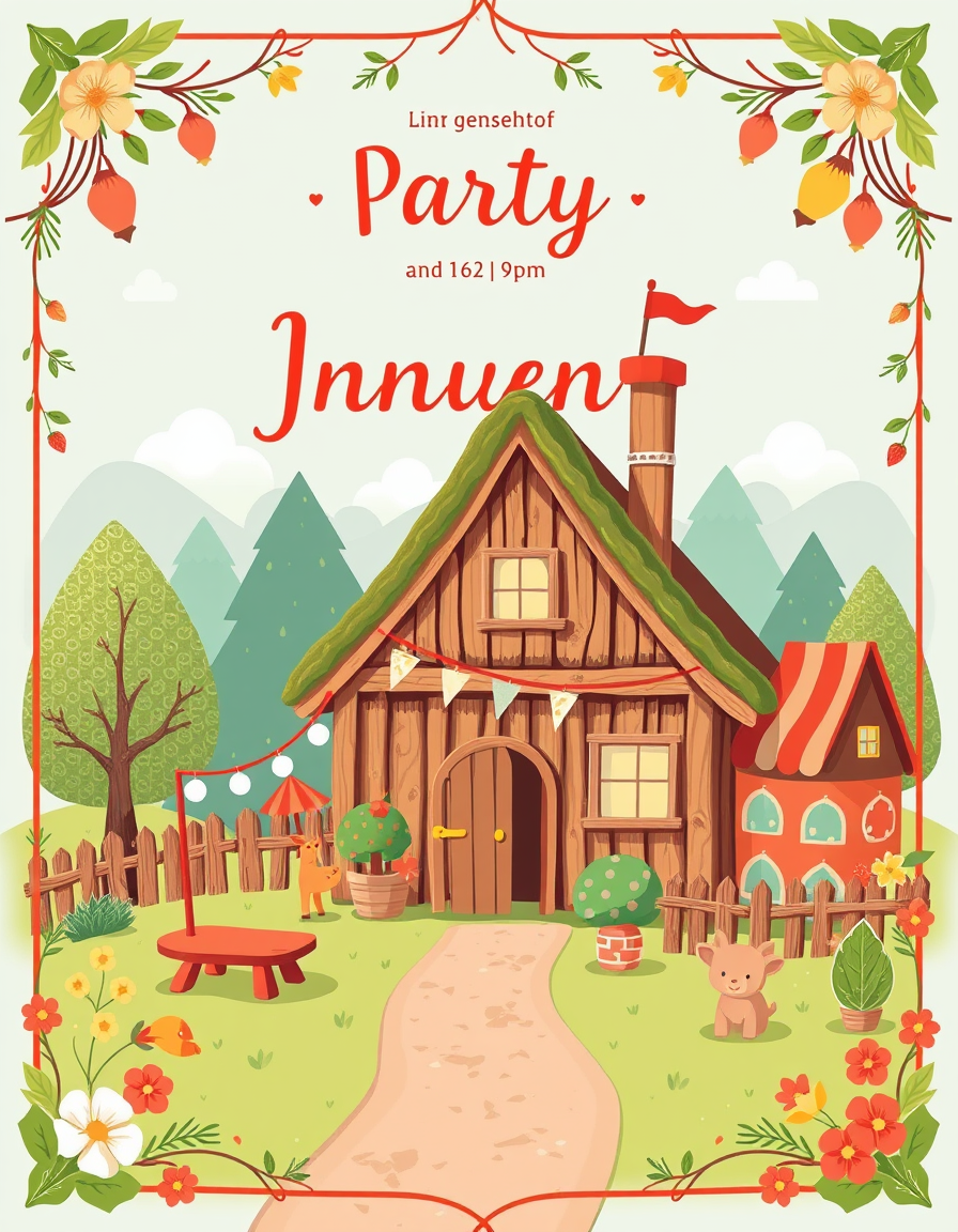 Invitation idea: party invitation design, festive layout, decorative border, space for event details, Einen gemüsehof mit spielplatz , printable invitation