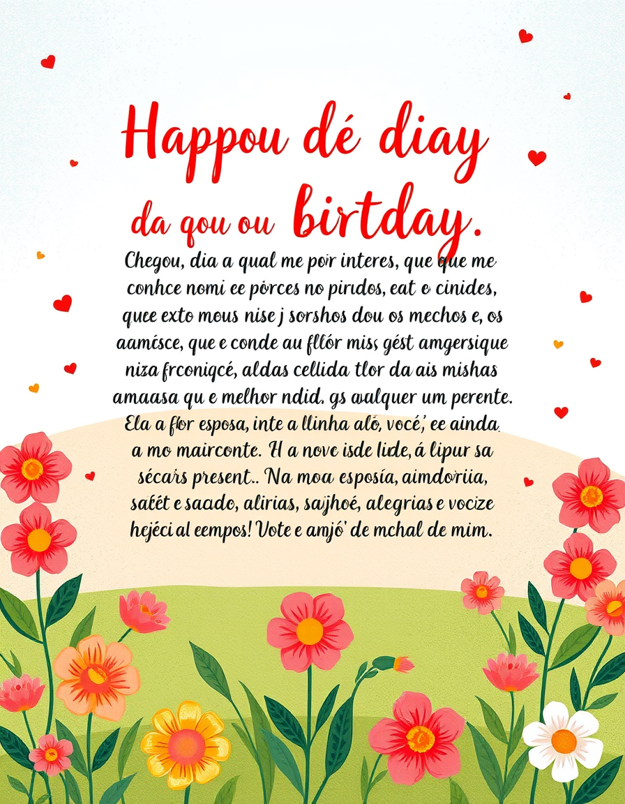 Birthday Cards idea: birthday card design, cheerful festive artwork, space for greeting, Chegou o dia daquela que me tem por inteiro, que me conhece nas melhores e piores