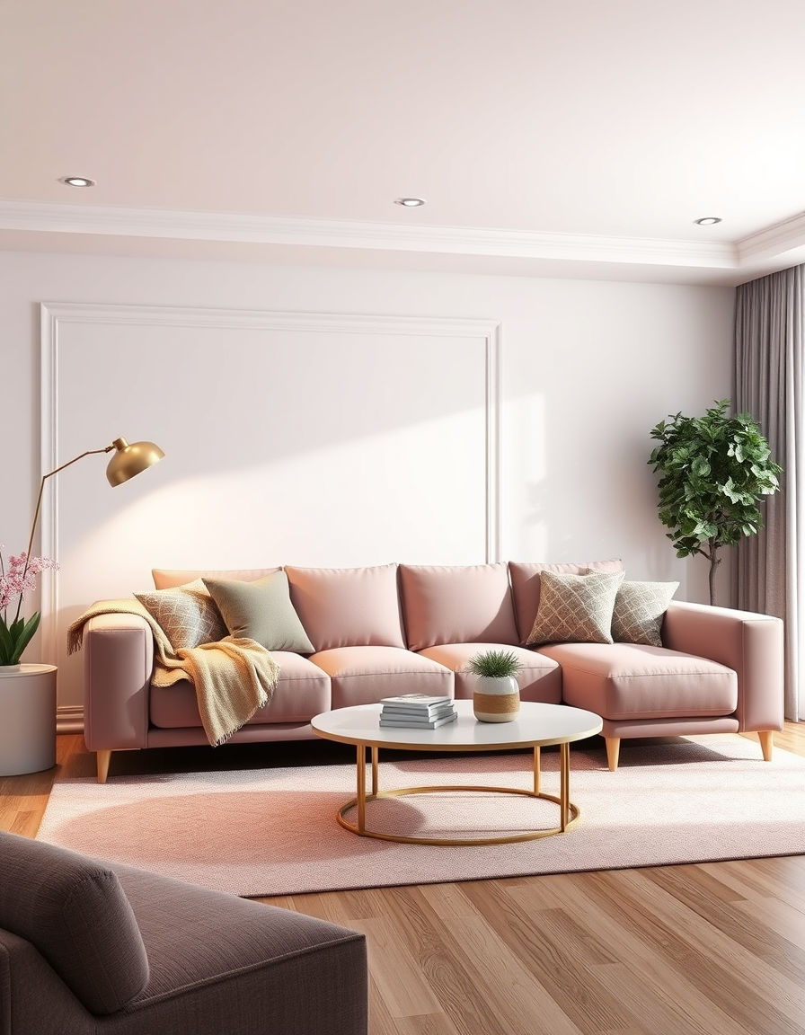 Living Room Design idea: AI living room design, sofa layout decor and lighting, photorealistic interior render, Polsterelemente aus drei Teilen mit Klett verbunden, keine rück