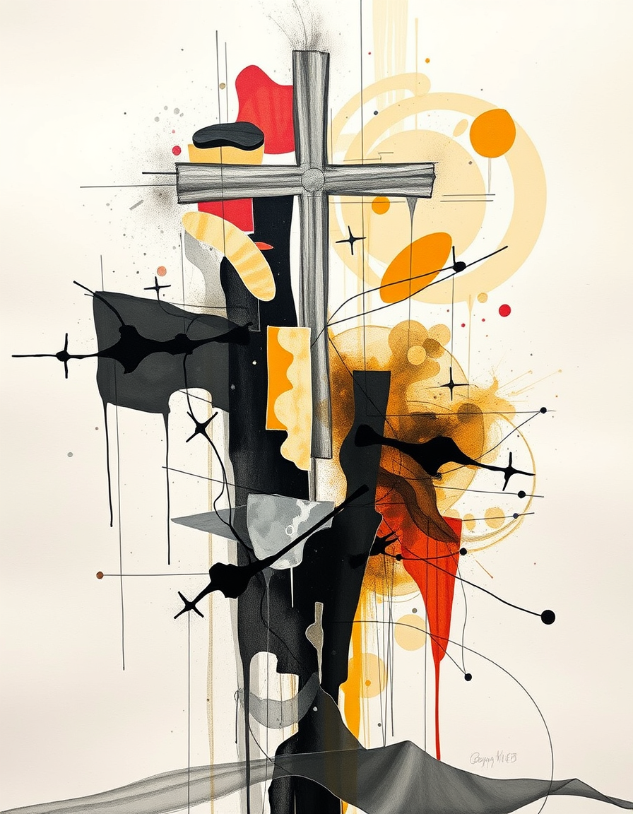 AI Painting prompt example created from the prompt: Create an experimental abstract artwork inspired by positional and progressive sanctification. Explore the contrast between an established s